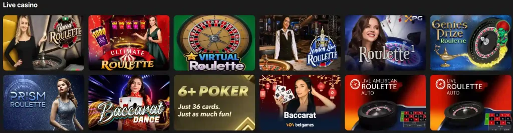 Wettson Casino live casino met roulette en baccarat spellen