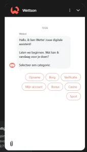 Wettson Casino live chat met klantenservice en accounthulp