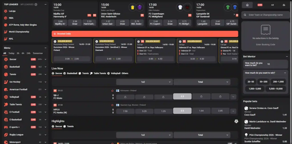 Wettson Casino sportweddenschappen met live betting en quoteringen